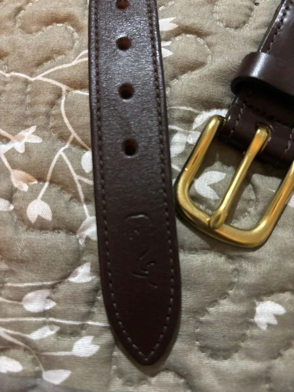 Vineyard Vines Brown Leather Belt with Gold Buckle